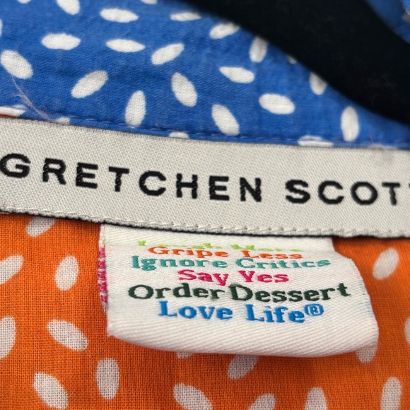 Gretchen Scott Designs Blue and Orange Patterned Button Down Shirt Medium - Picture 2 of 5